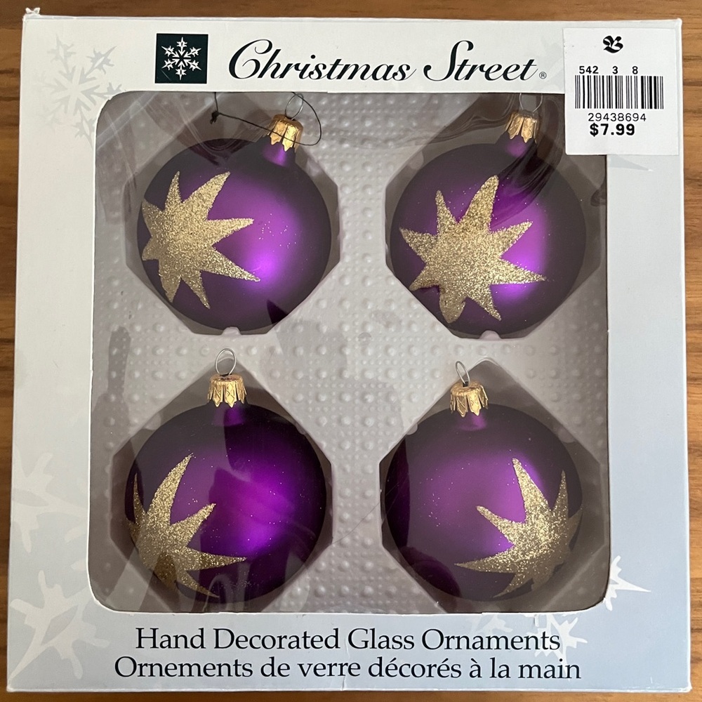 CHRISTMAS STREET Hudson’s Bay Company Hand Decorated Glass Ornament Set of 4